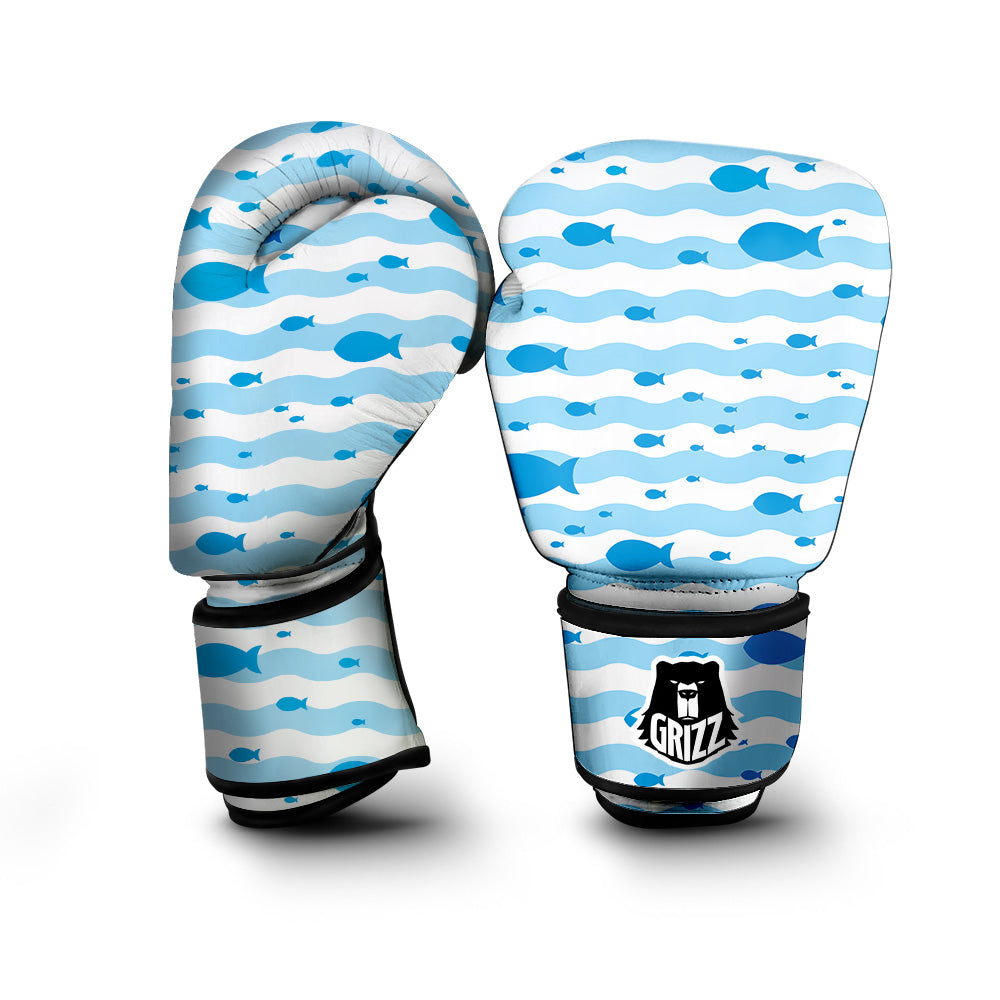 Fish Swimming In Blue Sea Print Pattern Boxing Gloves-grizzshop