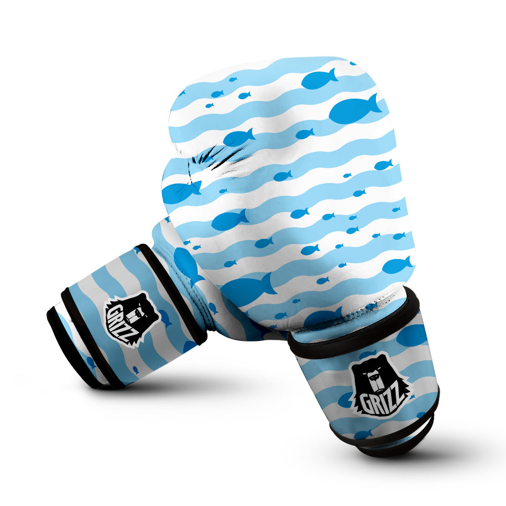 Fish Swimming In Blue Sea Print Pattern Boxing Gloves-grizzshop