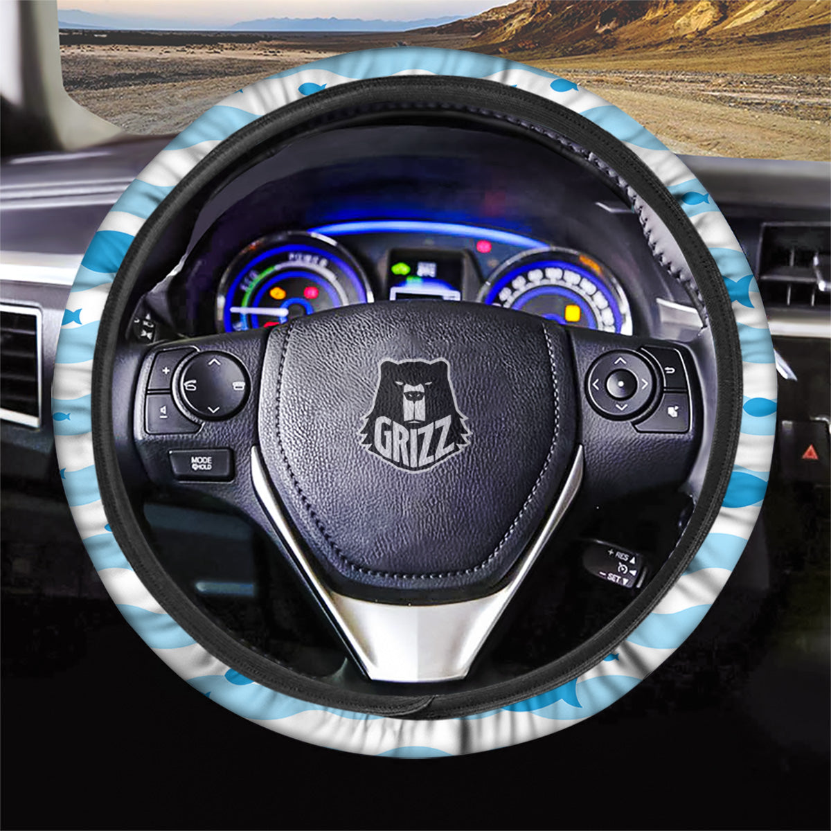Fish Swimming In Blue Sea Print Pattern Car Steering Wheel Cover-grizzshop