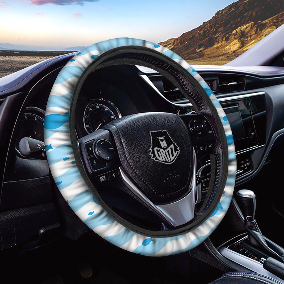 Fish Swimming In Blue Sea Print Pattern Car Steering Wheel Cover-grizzshop