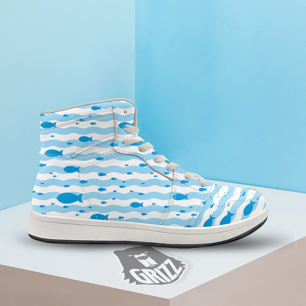 Fish Swimming In Blue Sea Print Pattern High Top Sneakers-grizzshop