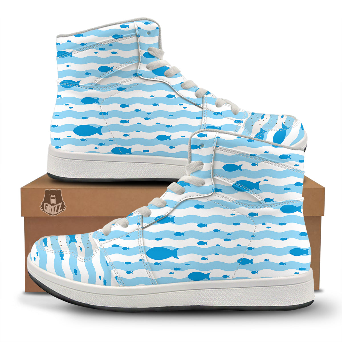 Fish Swimming In Blue Sea Print Pattern High Top Sneakers-grizzshop