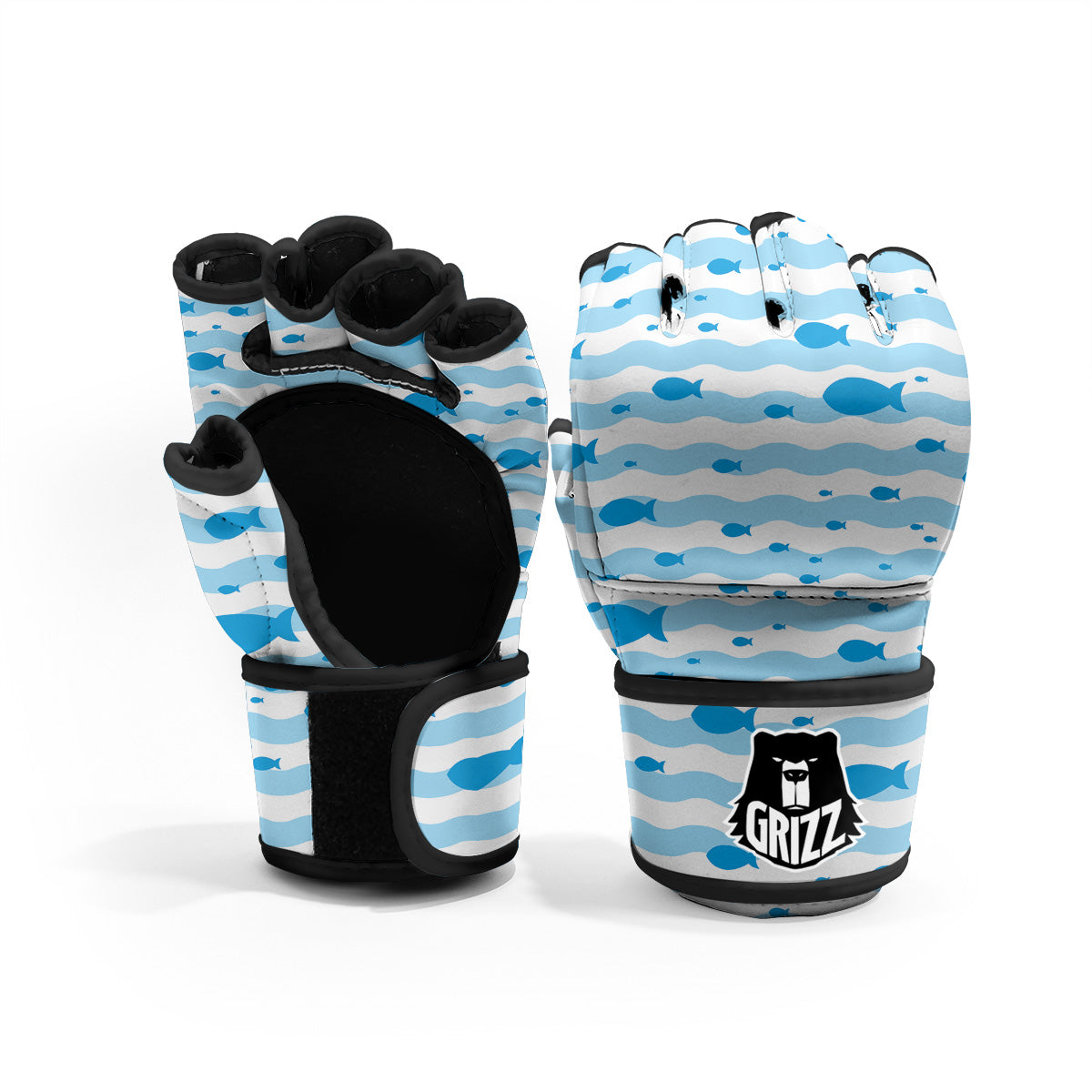 Fish Swimming In Blue Sea Print Pattern MMA Gloves-grizzshop