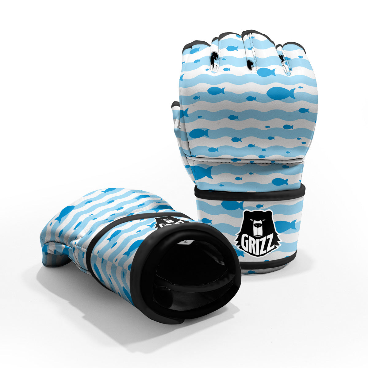 Fish Swimming In Blue Sea Print Pattern MMA Gloves-grizzshop