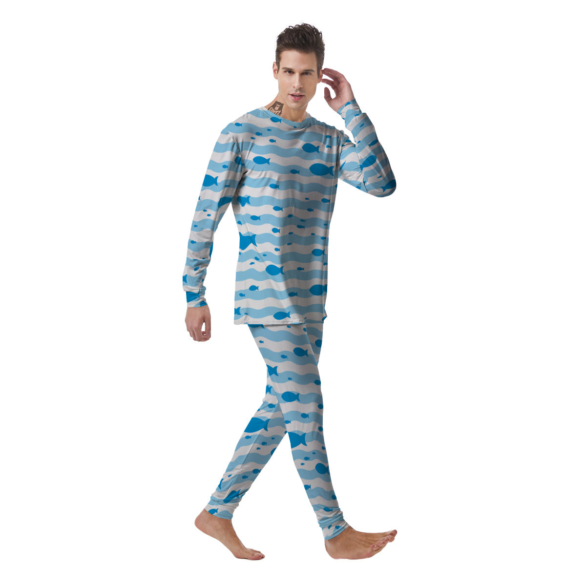 Fish Swimming In Blue Sea Print Pattern Men's Pajamas-grizzshop