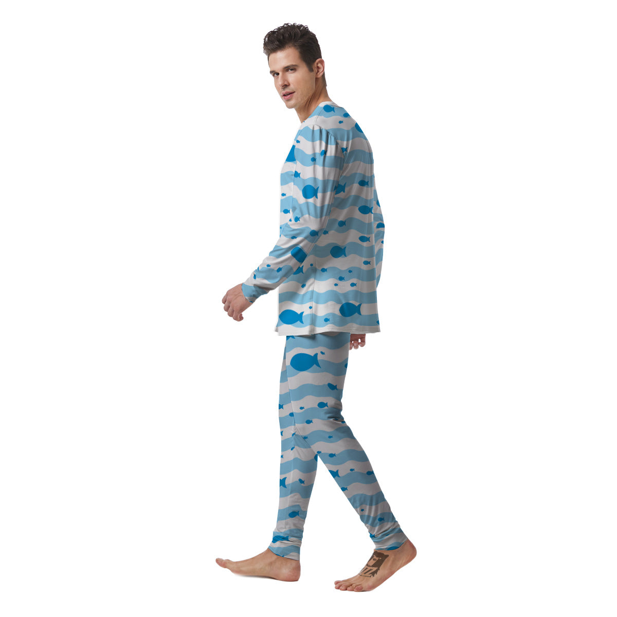 Fish Swimming In Blue Sea Print Pattern Men's Pajamas-grizzshop