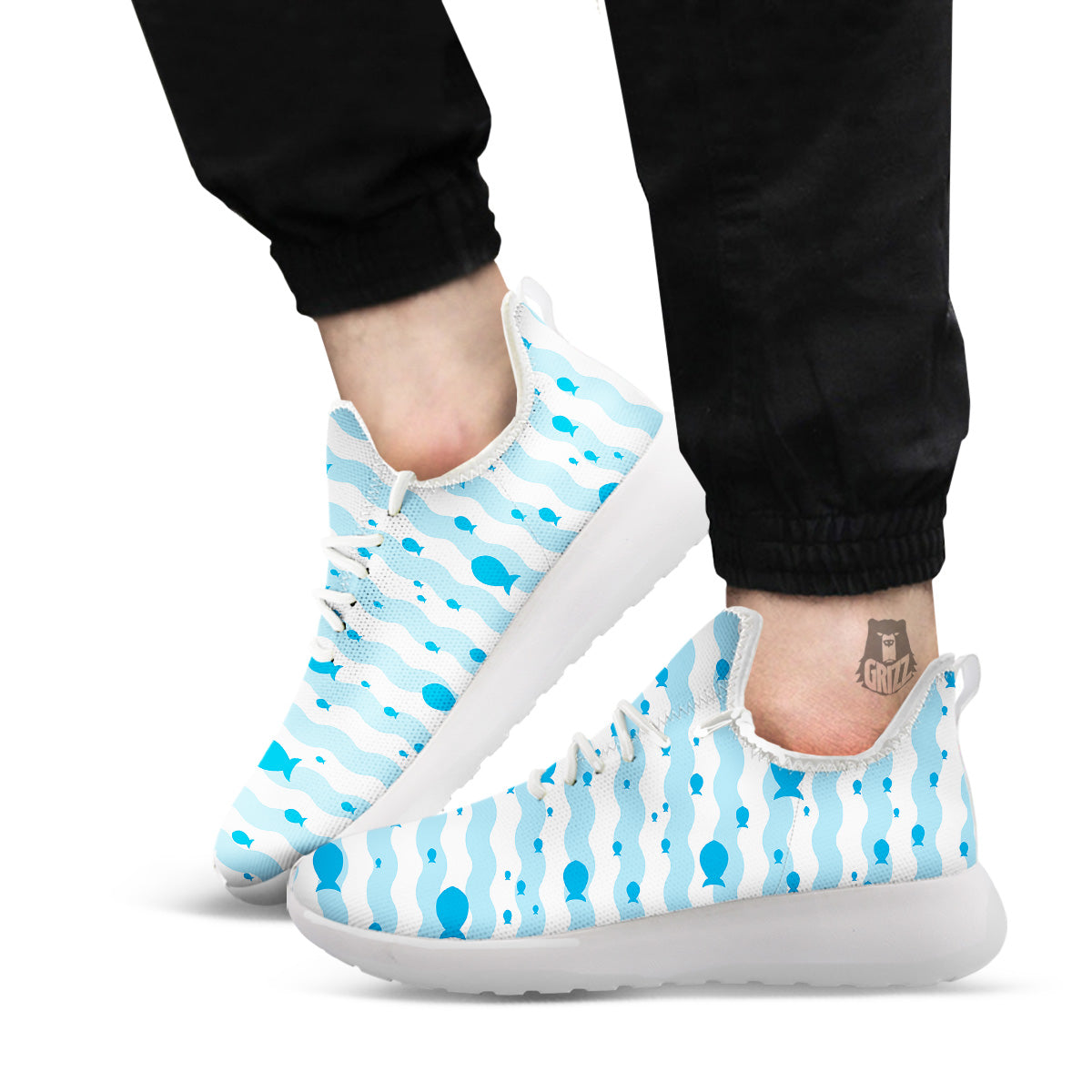 Fish Swimming In Blue Sea Print Pattern White Athletic Shoes-grizzshop