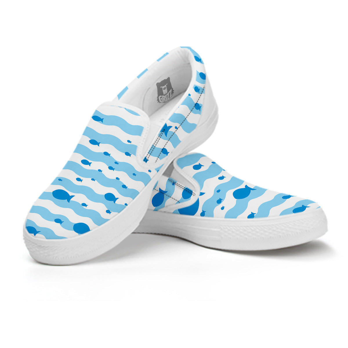 Fish Swimming In Blue Sea Print Pattern White Slip On Shoes-grizzshop