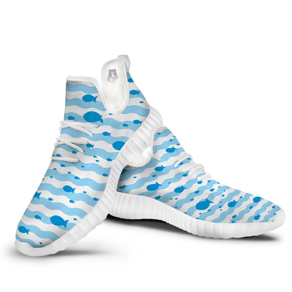 Fish Swimming In Blue Sea Print Pattern White Walking Shoes-grizzshop