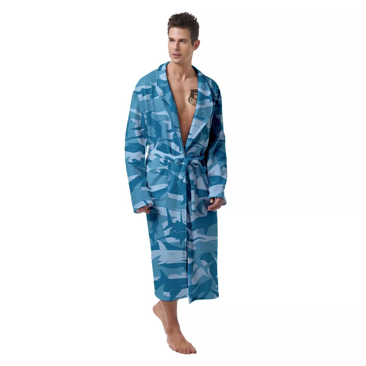 Fish Shark Print Pattern Men's Robe-grizzshop
