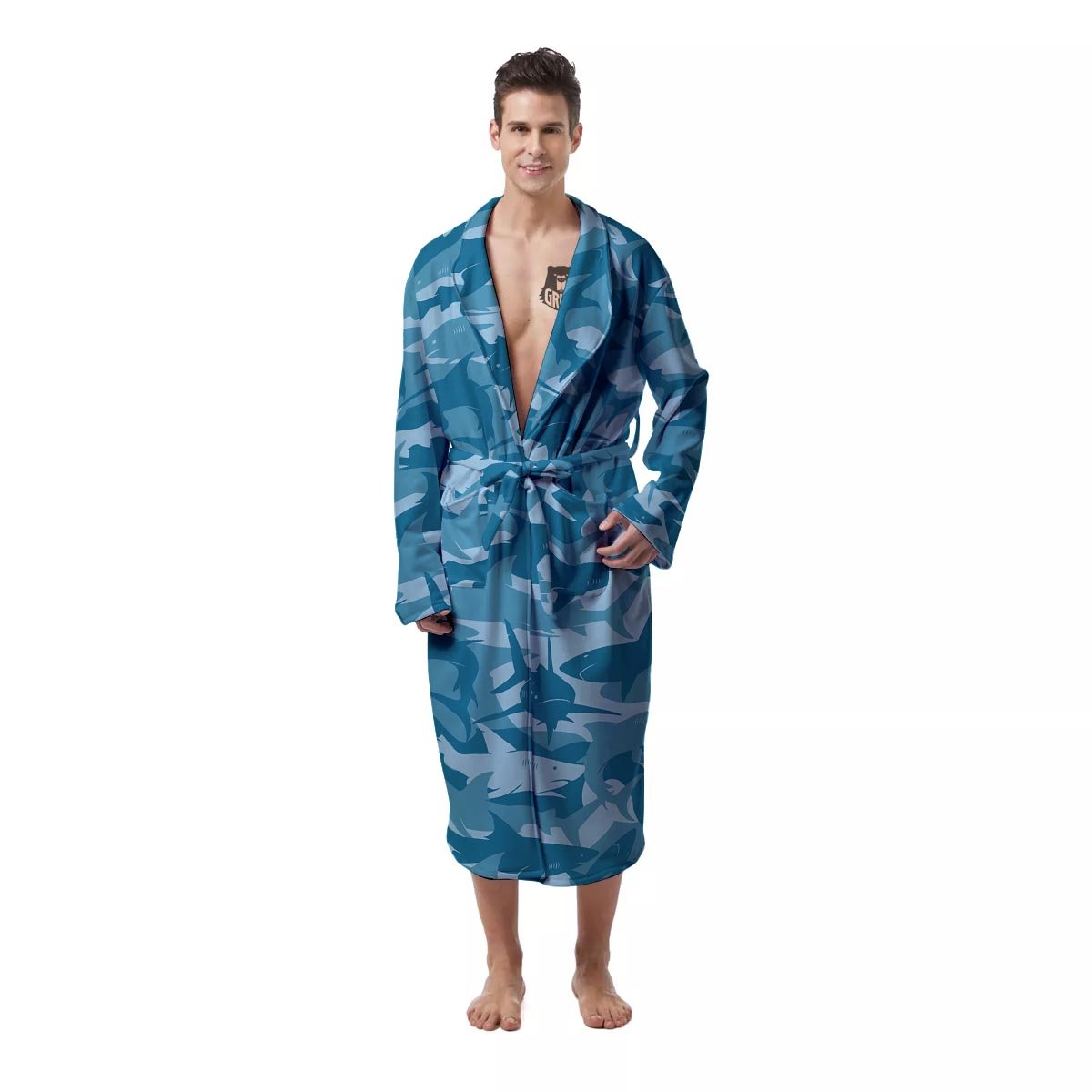 Fish Shark Print Pattern Men's Robe-grizzshop