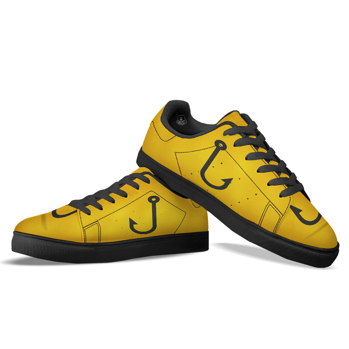 Fishing Hooks Print Black Low Top Sneakers-grizzshop