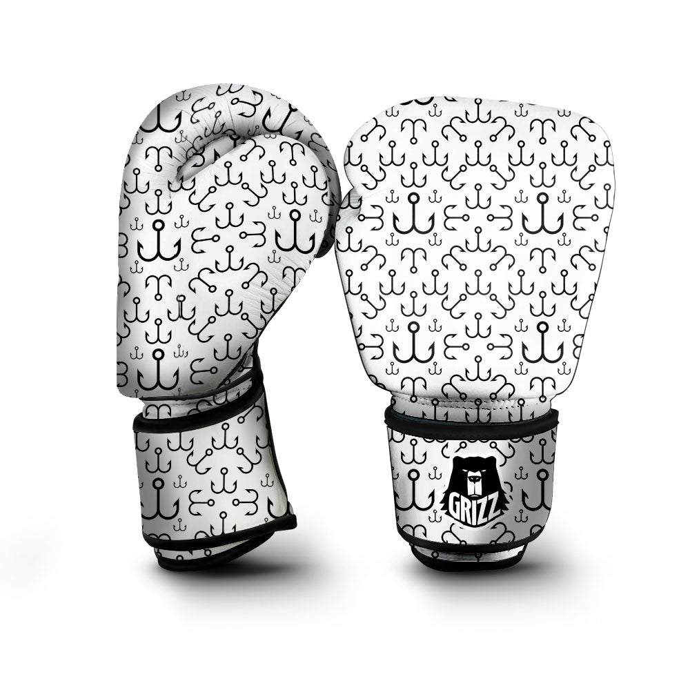 Fishing Hooks White And Black Print Boxing Gloves-grizzshop