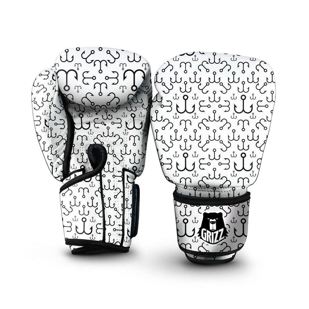 Fishing Hooks White And Black Print Boxing Gloves-grizzshop