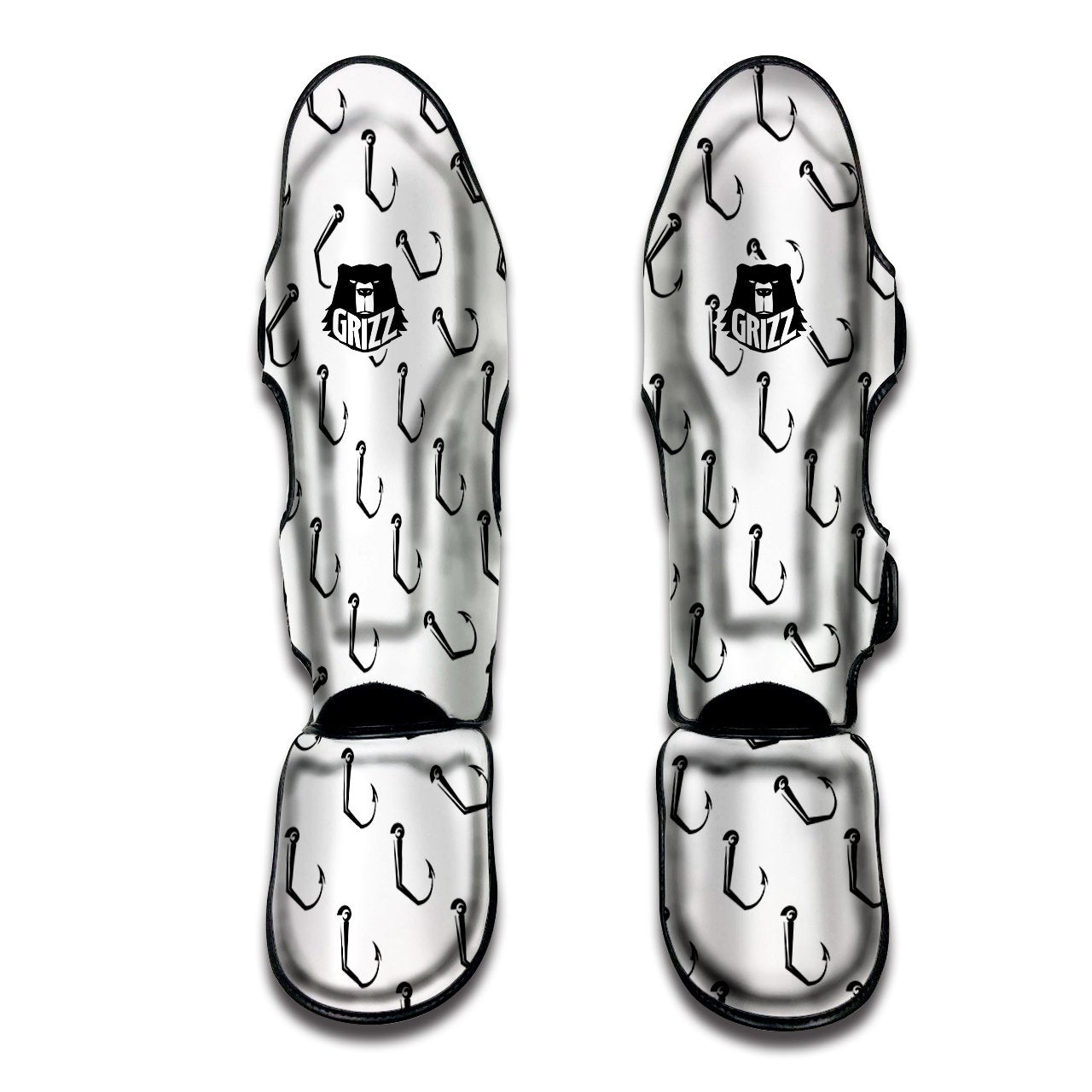 Fishing Hooks White And Black Print Pattern Muay Thai Shin Guards-grizzshop