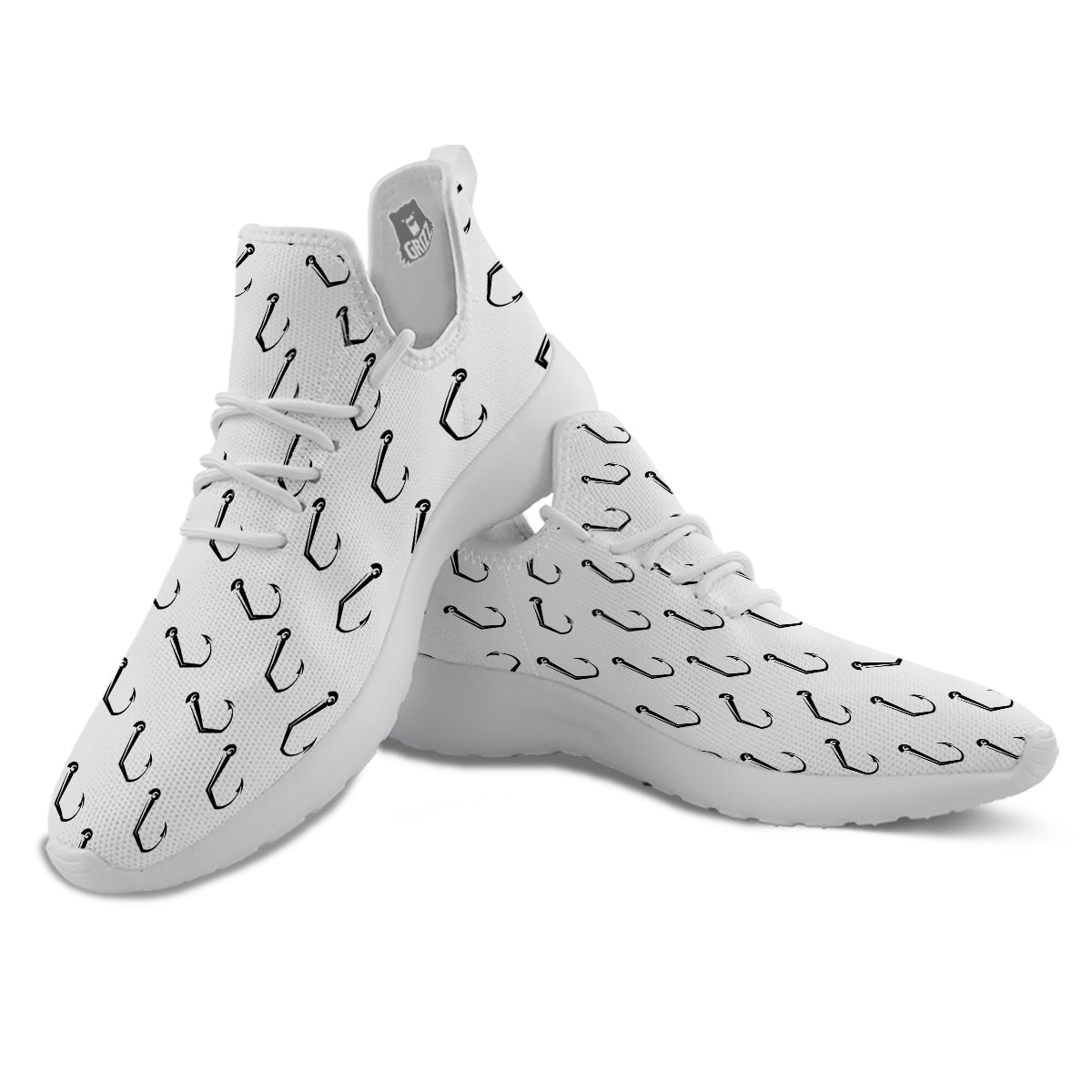 Fishing Hooks White And Black Print Pattern White Athletic Shoes-grizzshop