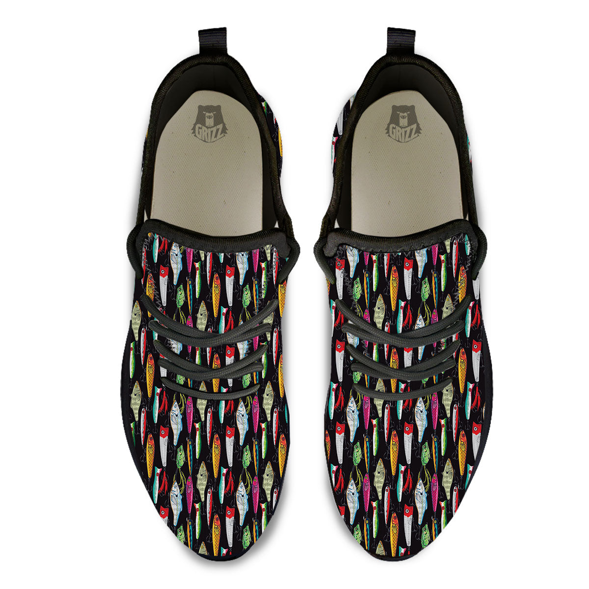 Fishing Print Pattern Black Athletic Shoes-grizzshop