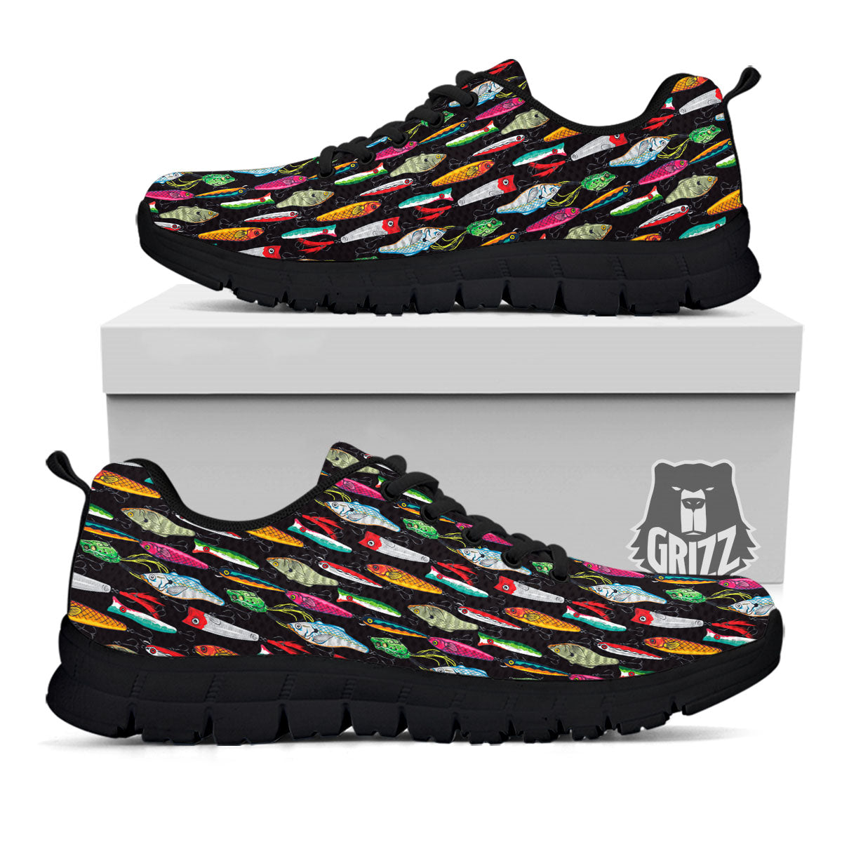 Fishing Print Pattern Black Sneaker-grizzshop