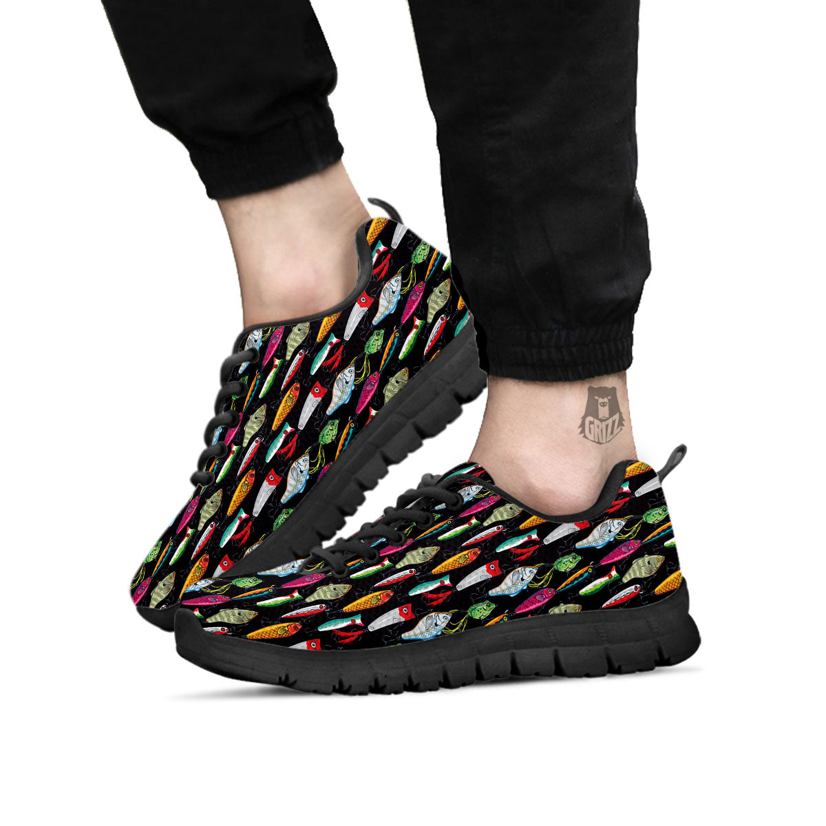 Fishing Print Pattern Black Sneaker-grizzshop