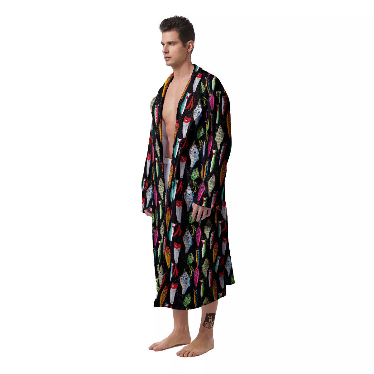 Fishing Print Pattern Men's Robe-grizzshop