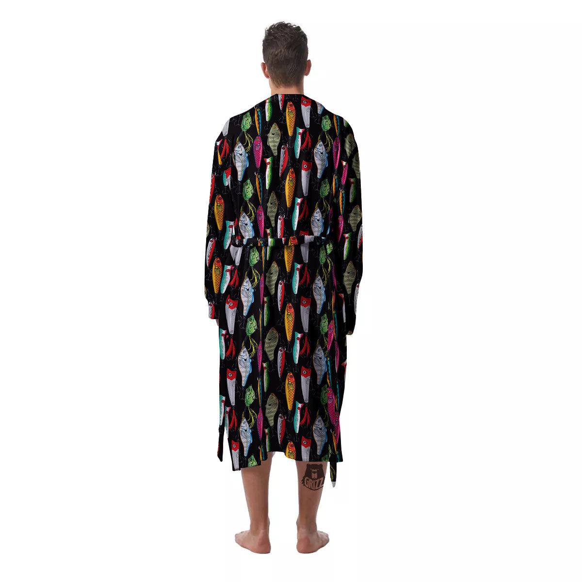 Fishing Print Pattern Men's Robe-grizzshop