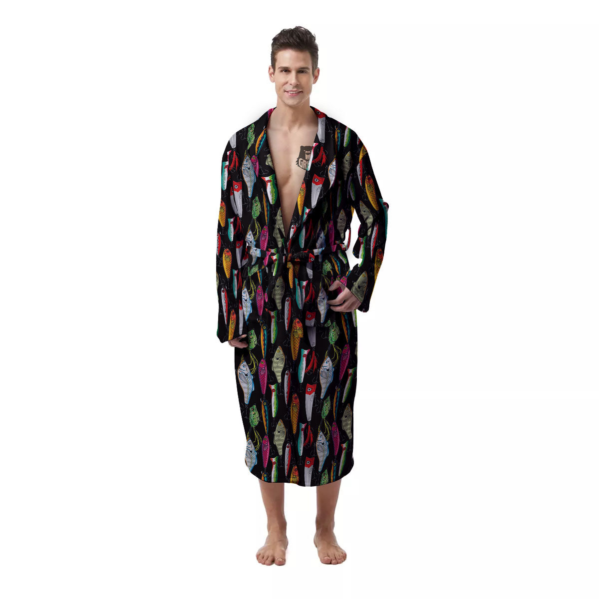 Fishing Print Pattern Men's Robe-grizzshop