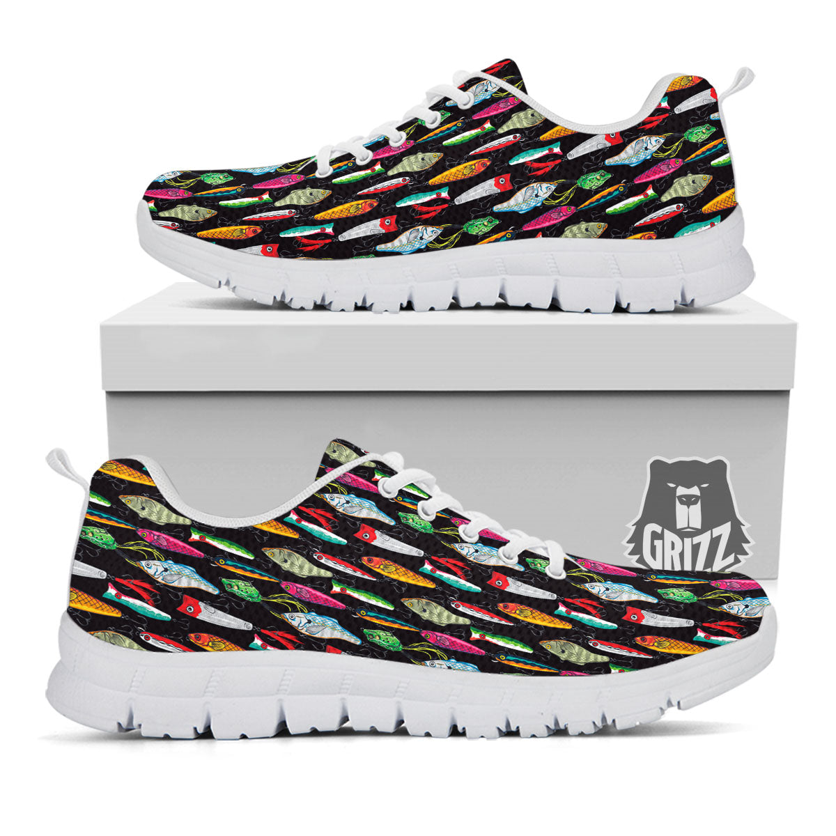 Fishing Print Pattern White Sneaker-grizzshop