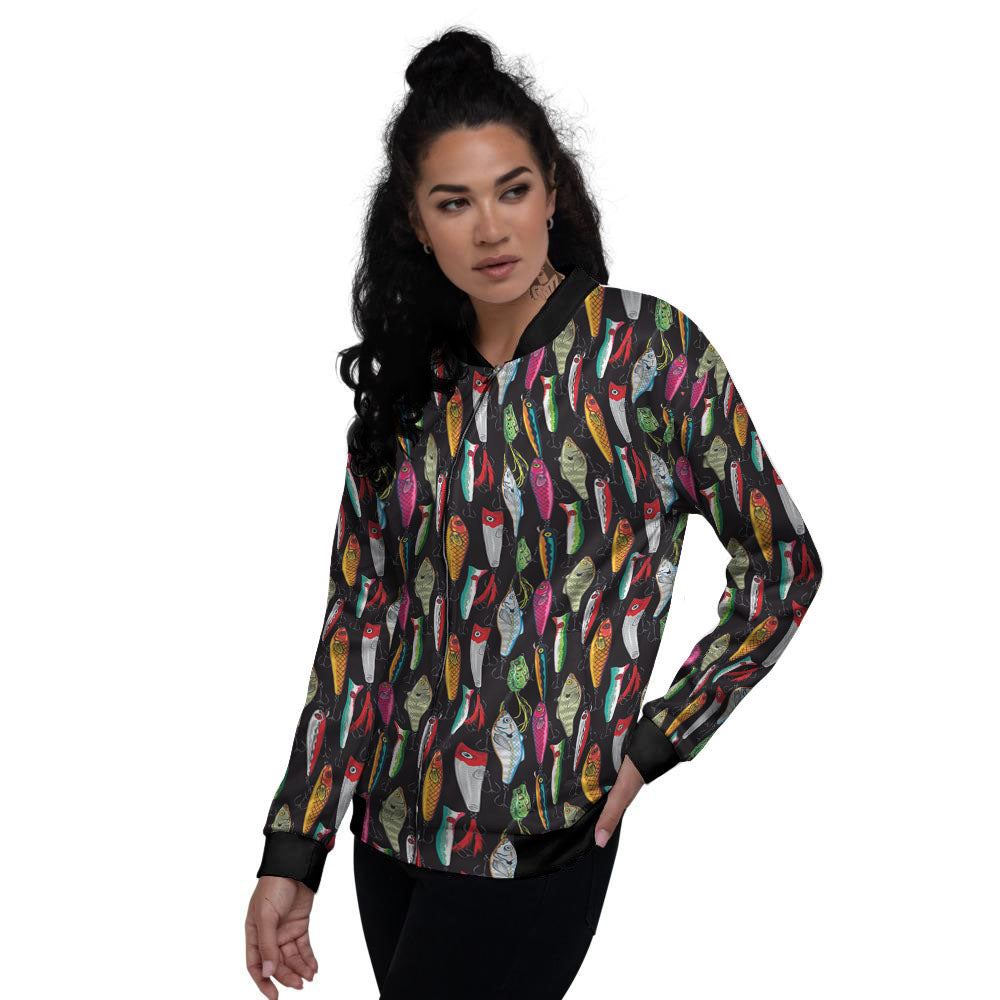 Fishing Print Pattern Women's Bomber Jacket-grizzshop