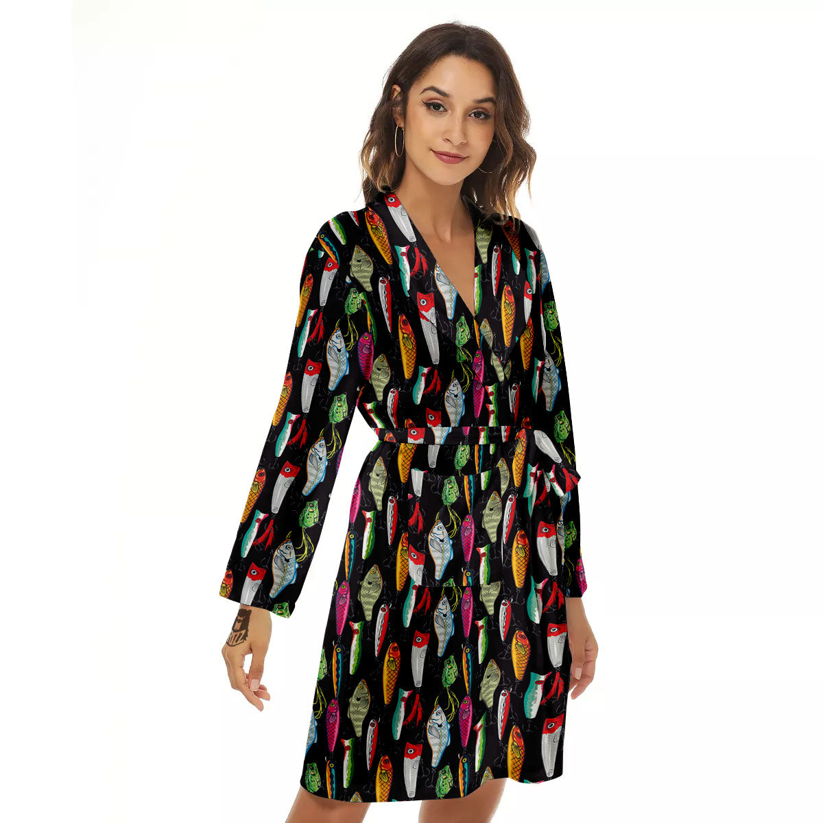 Fishing Print Pattern Women's Robe-grizzshop