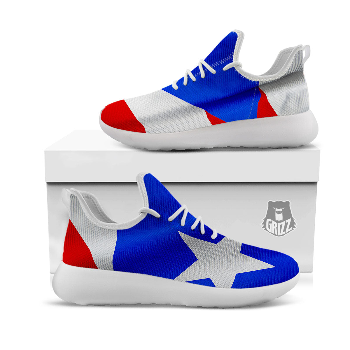 Flag Puerto Rican Print White Athletic Shoes-grizzshop