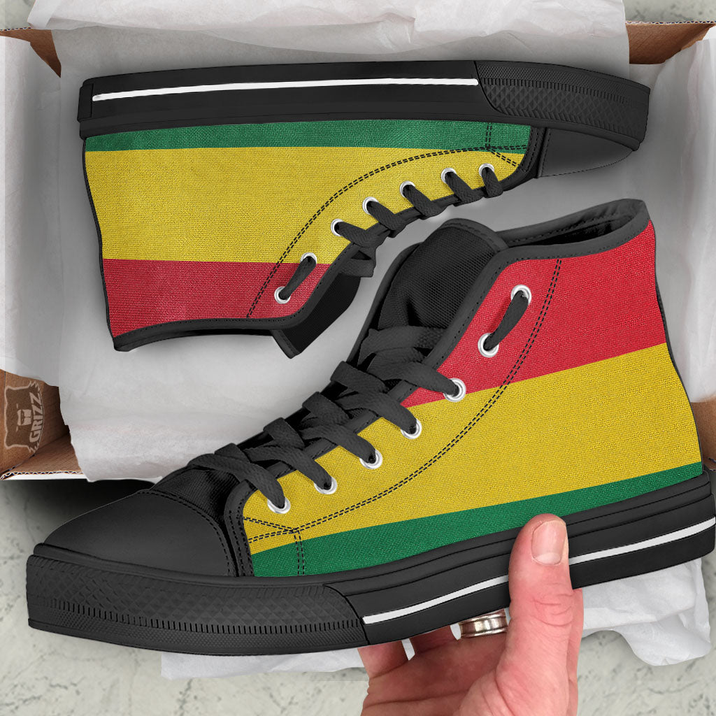 Flag Rasta Print Black High Top Shoes-grizzshop