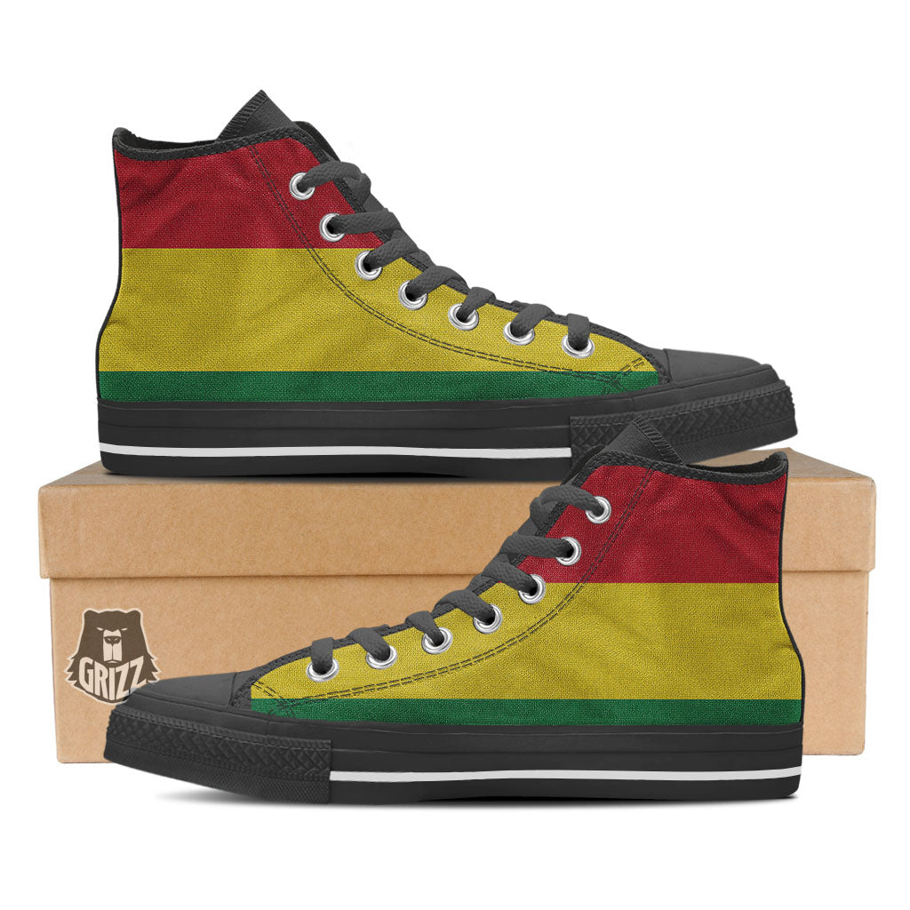 Flag Rasta Print Black High Top Shoes-grizzshop