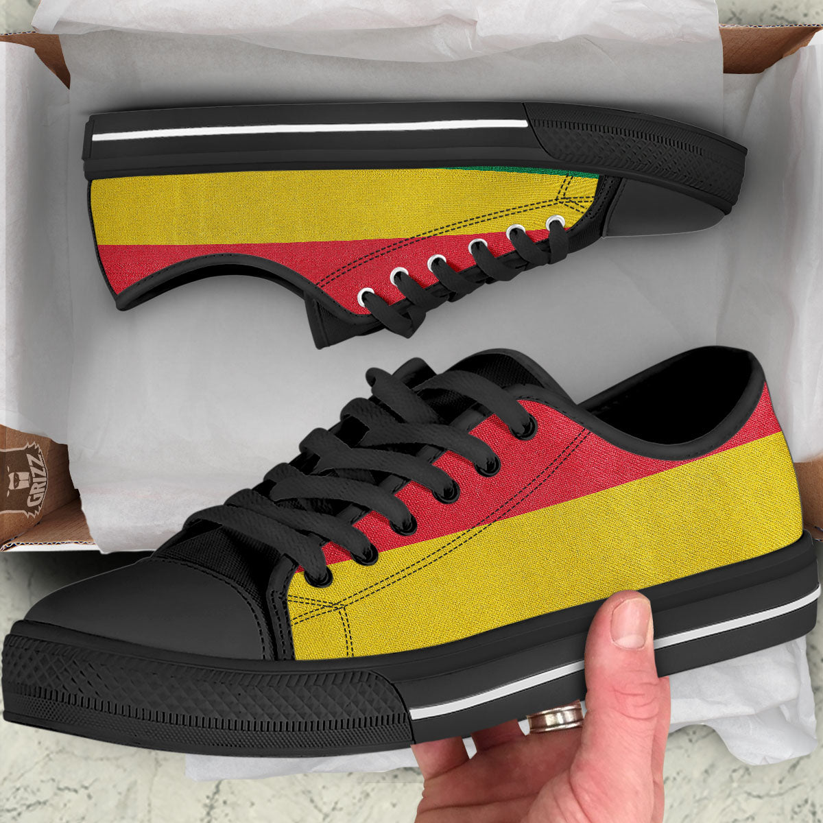 Flag Rasta Print Black Low Top Shoes-grizzshop