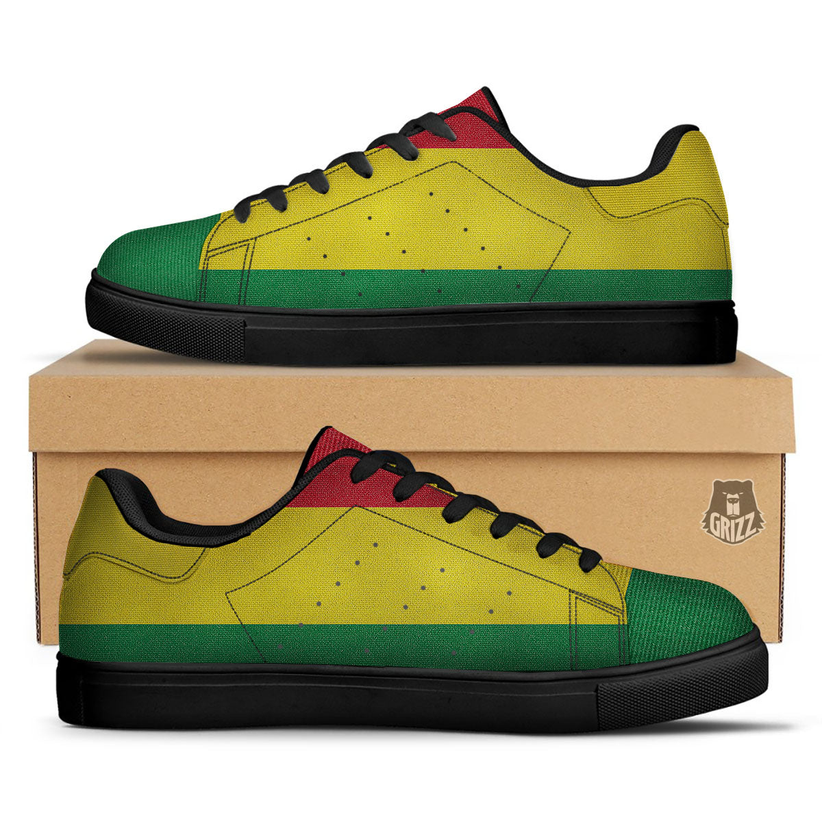 Flag Rasta Print Black Low Top Sneakers-grizzshop