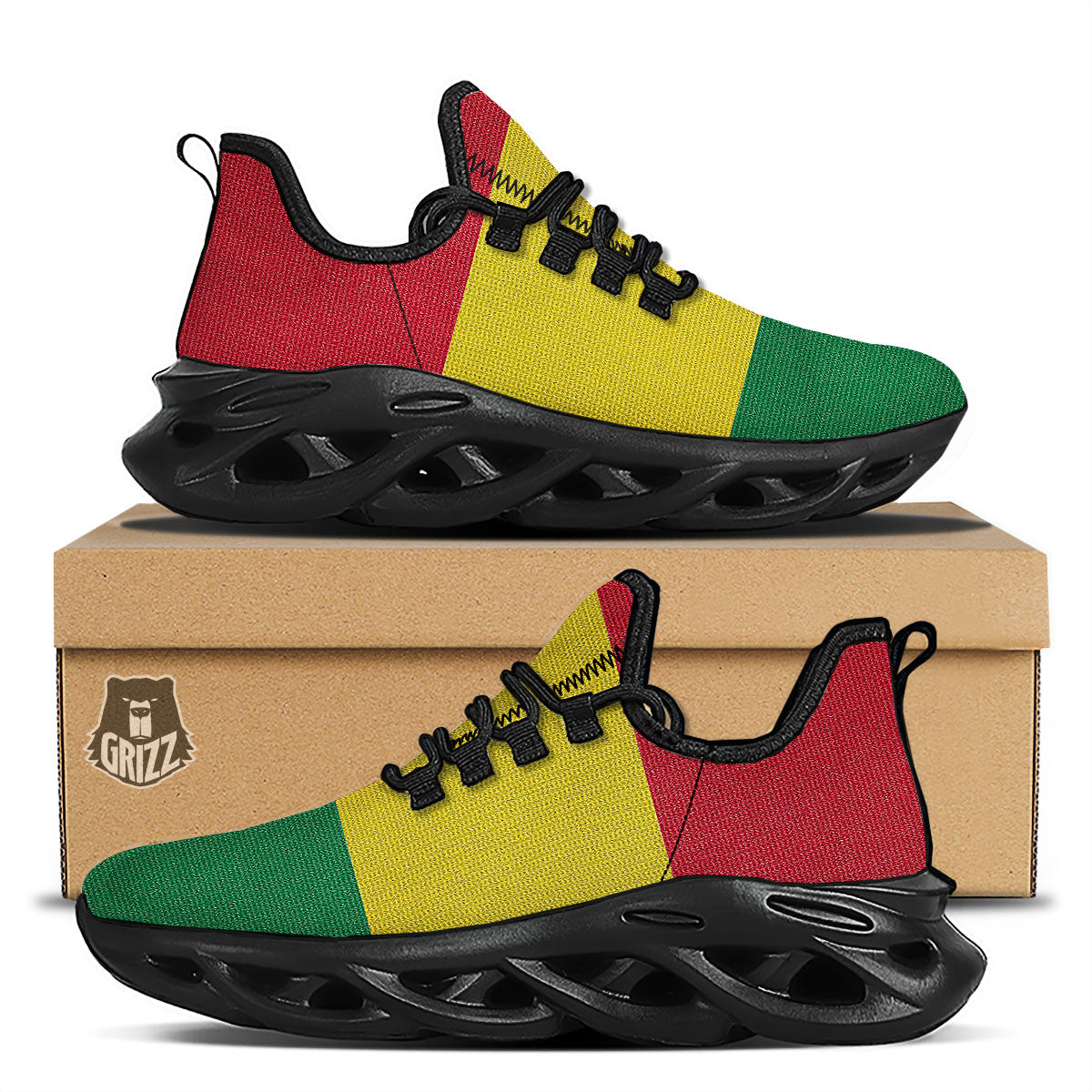 Flag Rasta Print Black Running Shoes-grizzshop