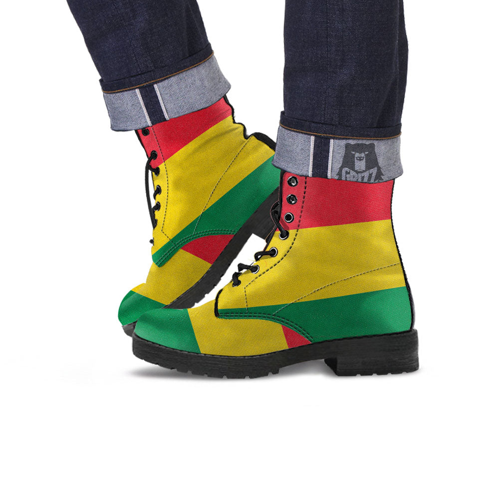 Flag Rasta Print Leather Boots-grizzshop