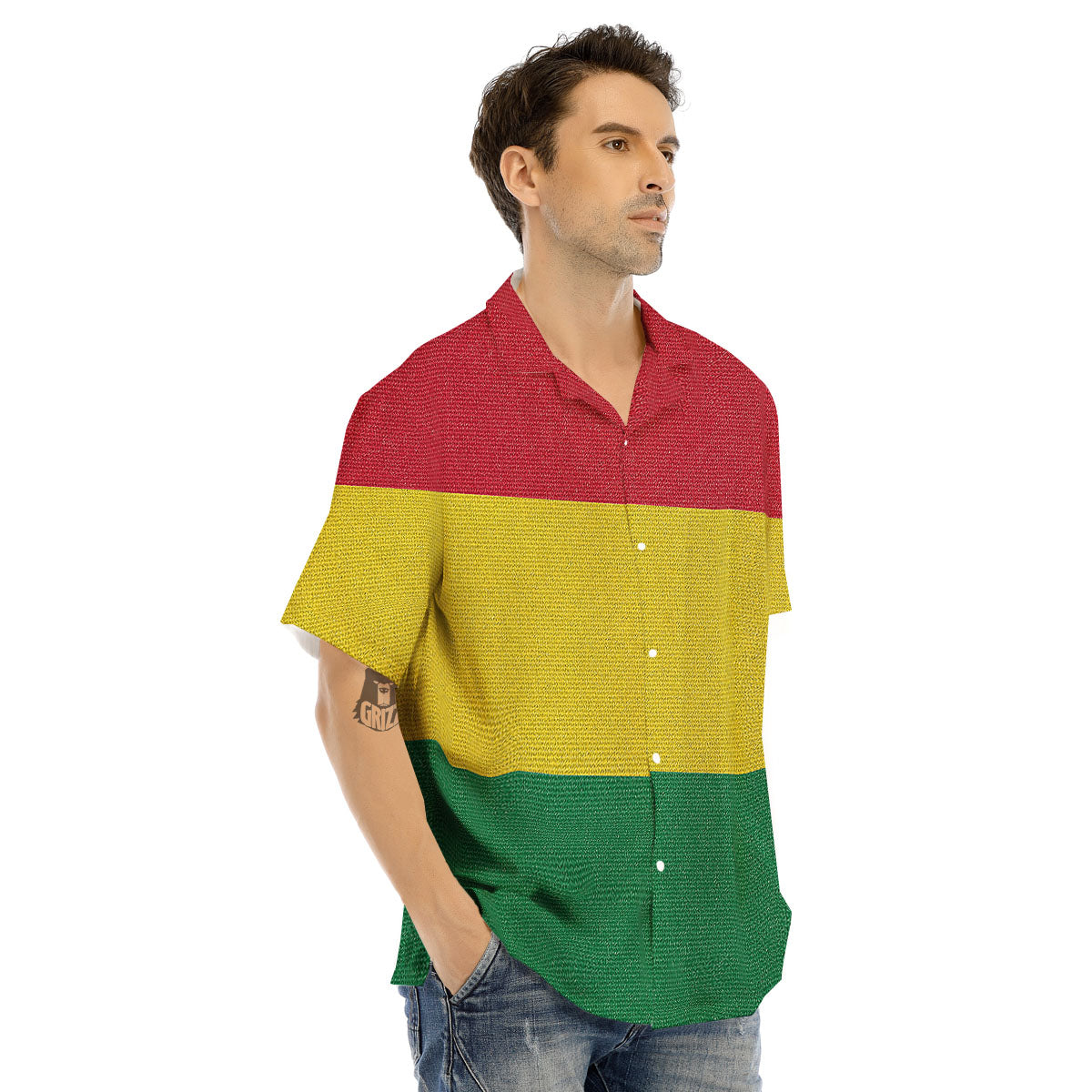 Flag Rasta Print Men's Hawaiian Shirt-grizzshop