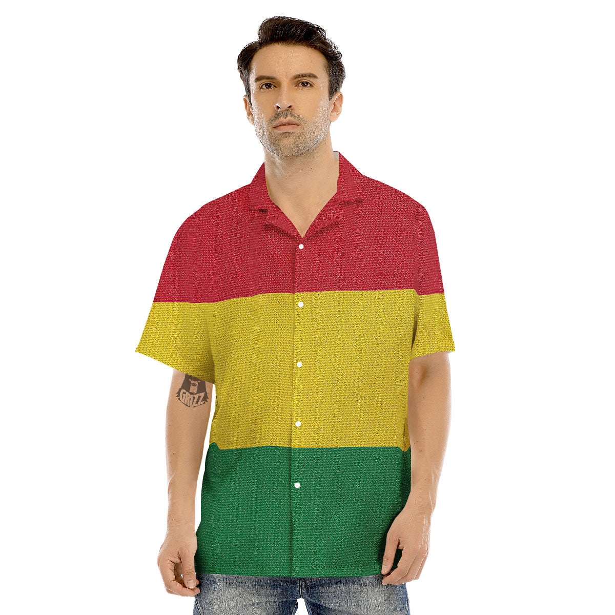 Flag Rasta Print Men's Hawaiian Shirt-grizzshop