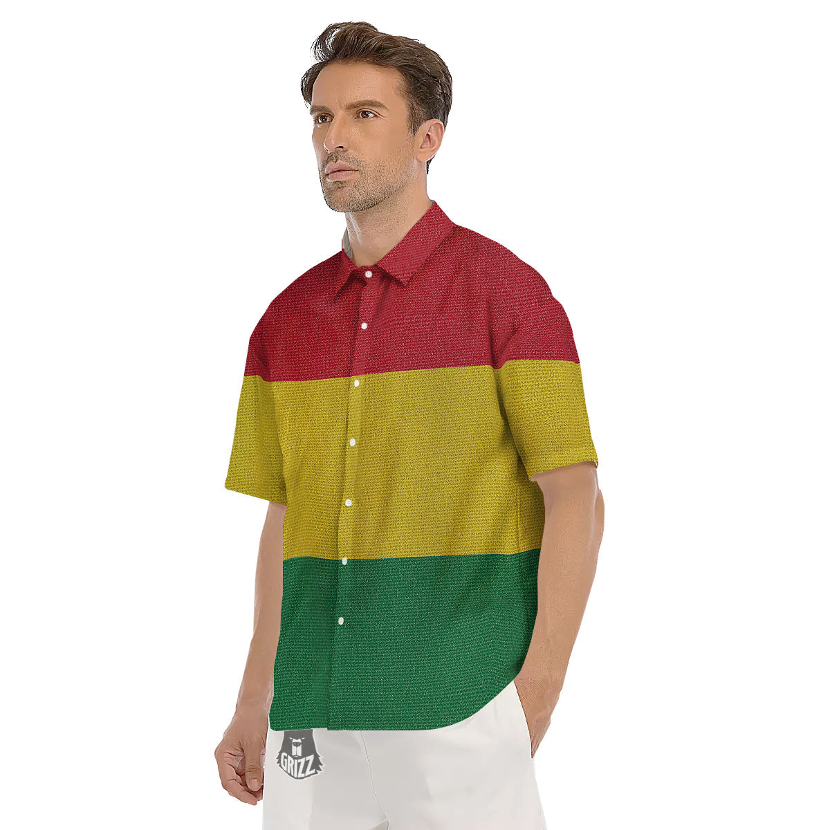 Flag Rasta Print Men's Short Sleeve Shirts-grizzshop