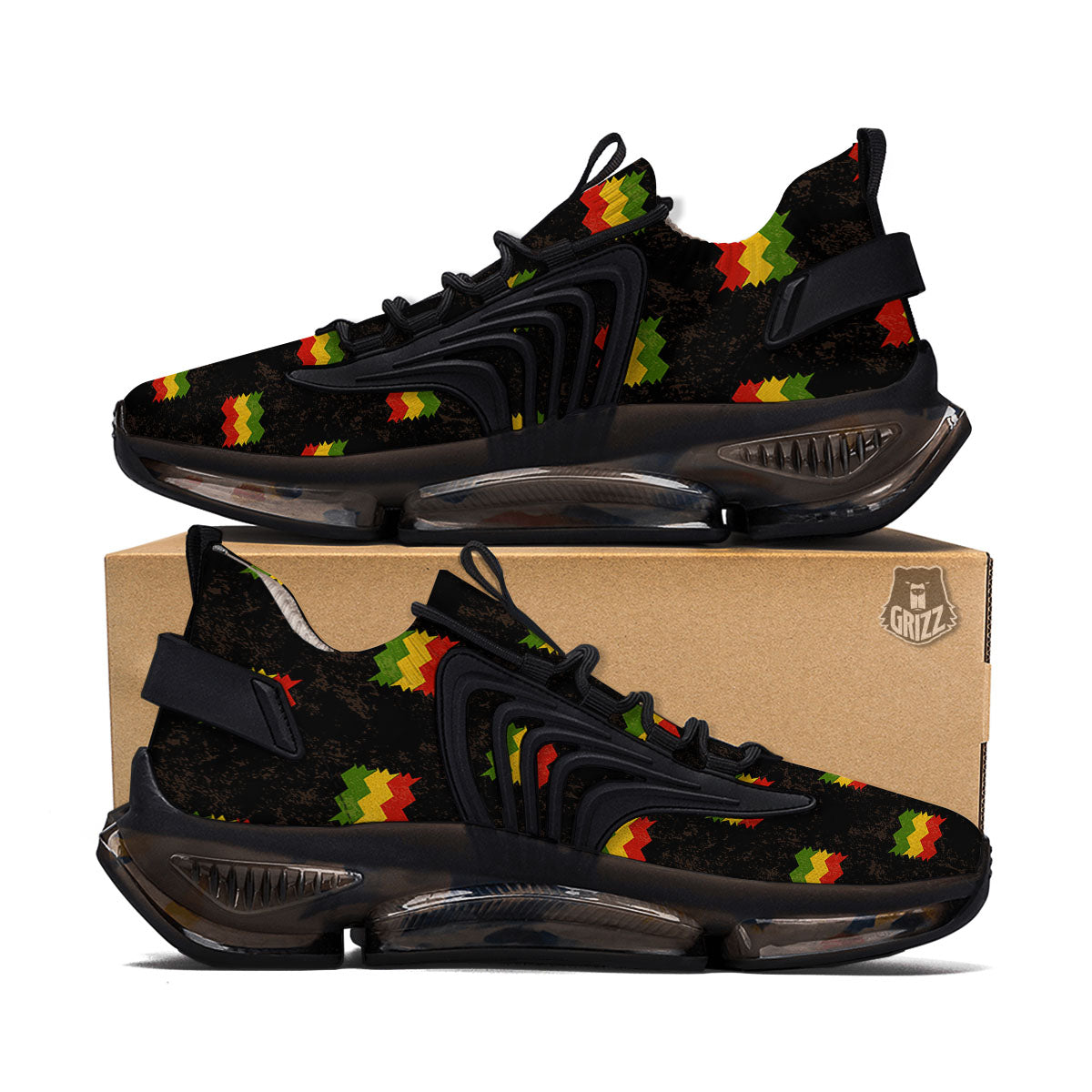 Flag Rasta Print Pattern Black Gym Shoes-grizzshop