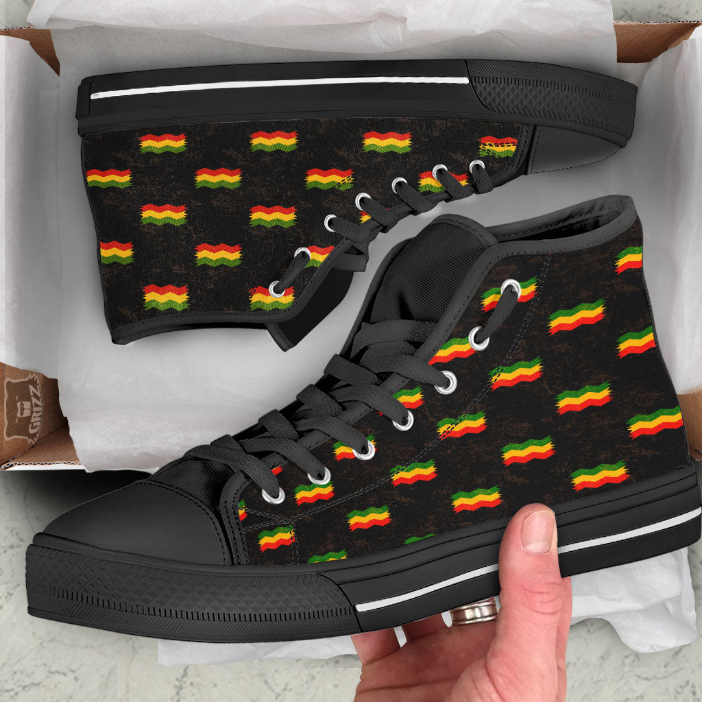 Flag Rasta Print Pattern Black High Top Shoes-grizzshop