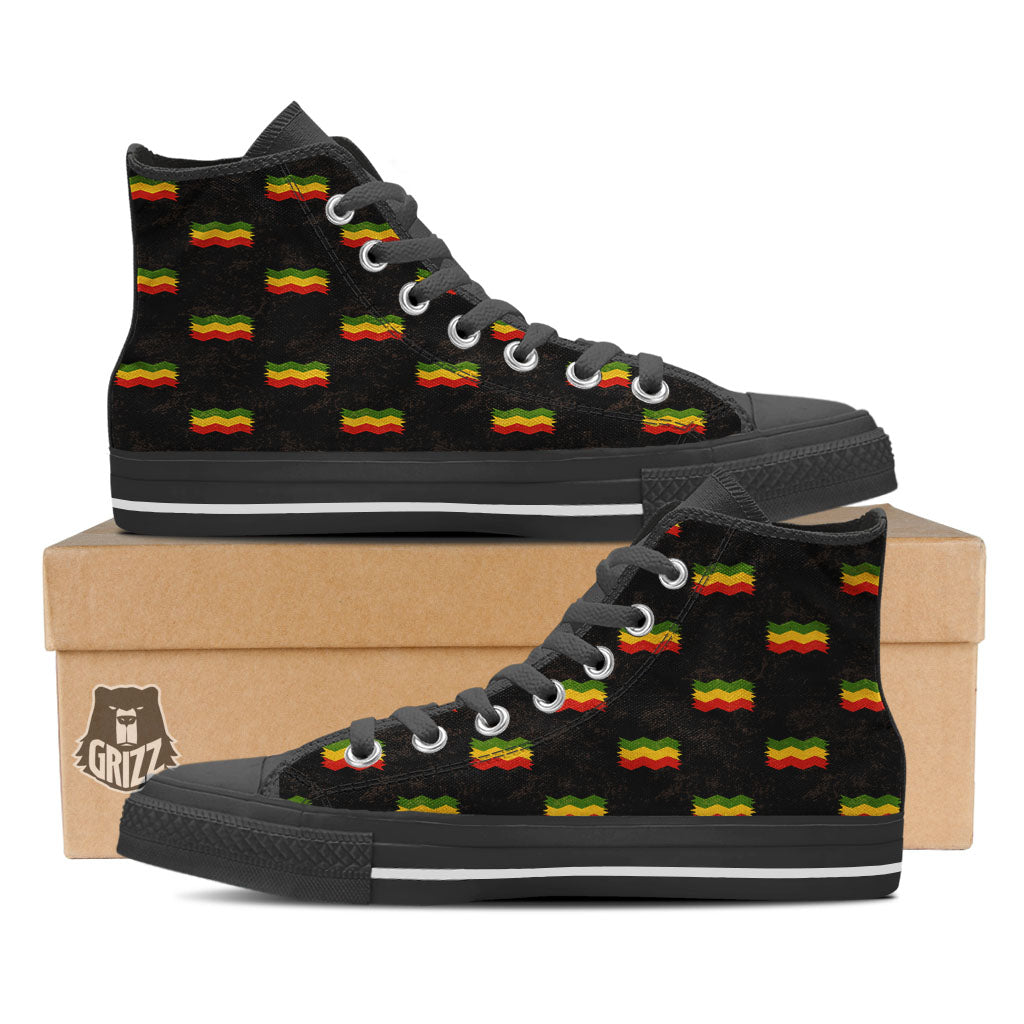 Flag Rasta Print Pattern Black High Top Shoes-grizzshop