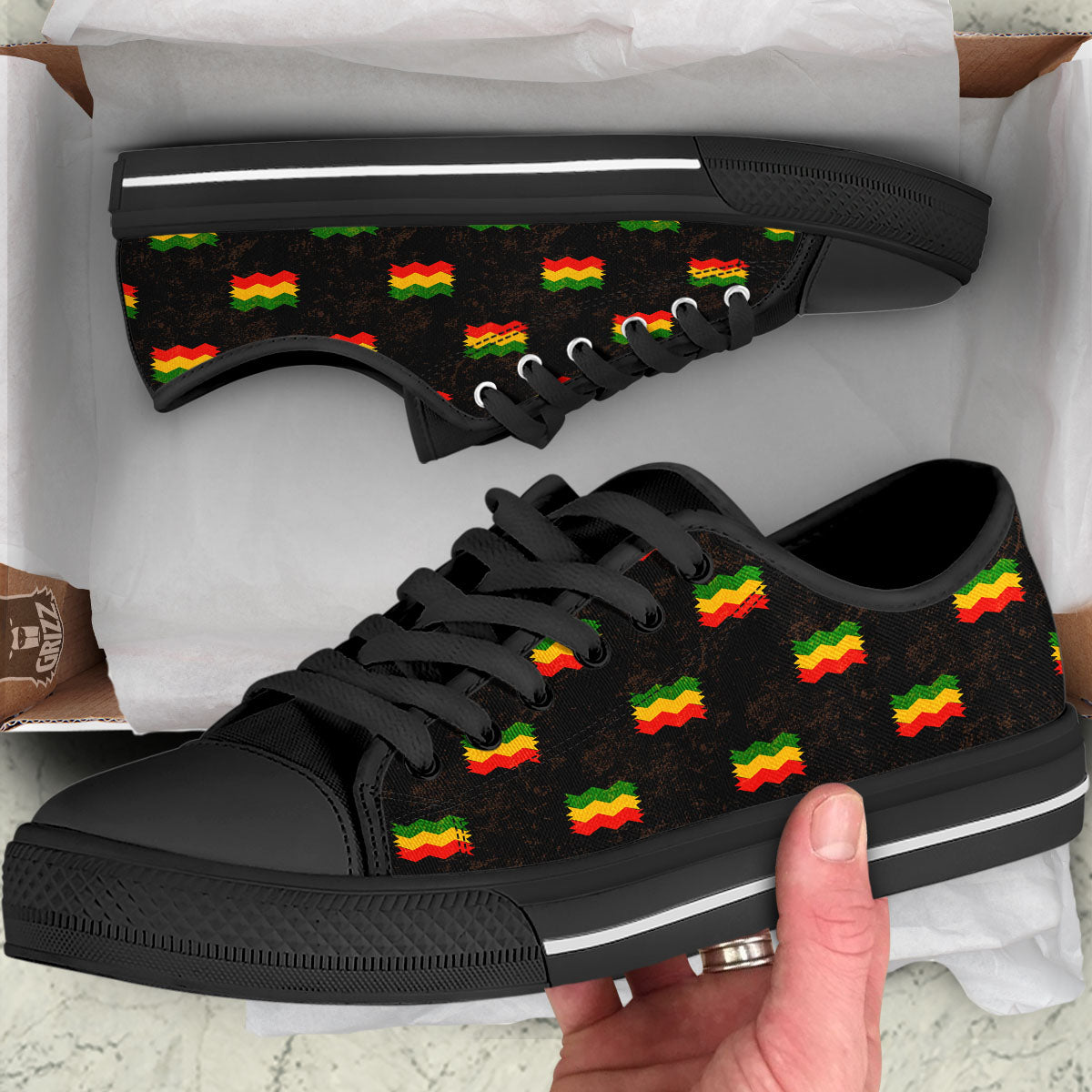Flag Rasta Print Pattern Black Low Top Shoes-grizzshop