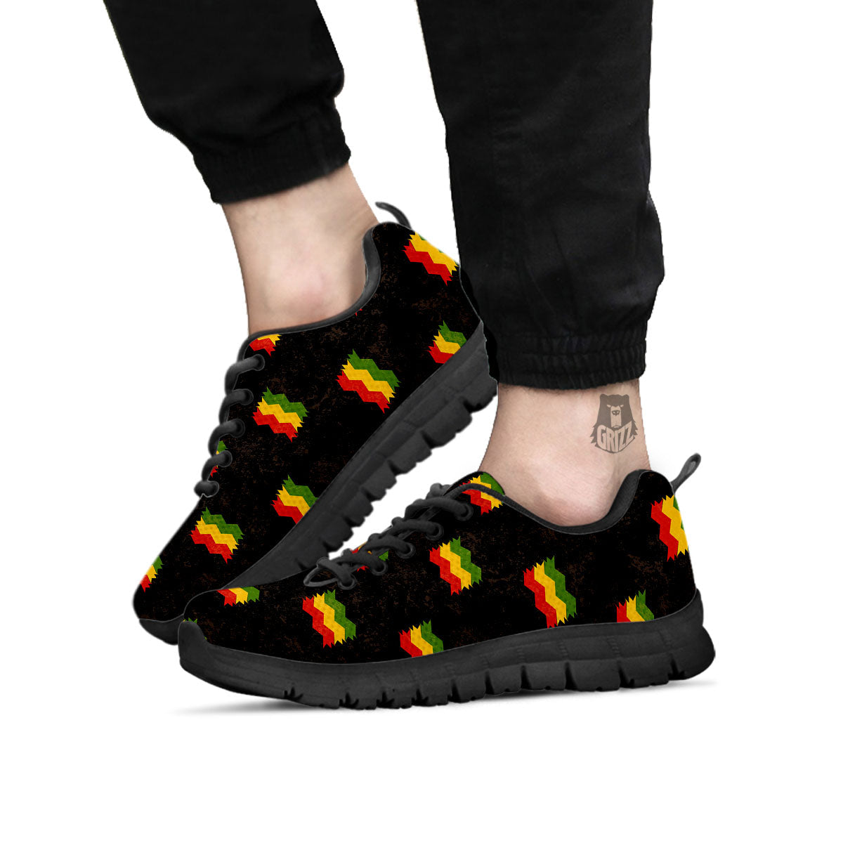 Flag Rasta Print Pattern Black Sneaker-grizzshop