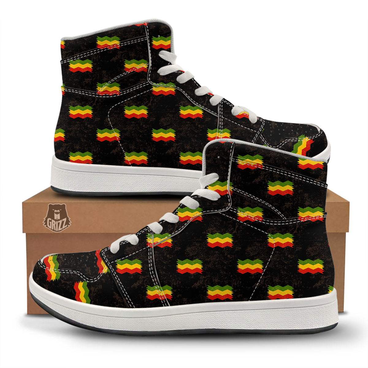 Flag Rasta Print Pattern High Top Sneakers-grizzshop