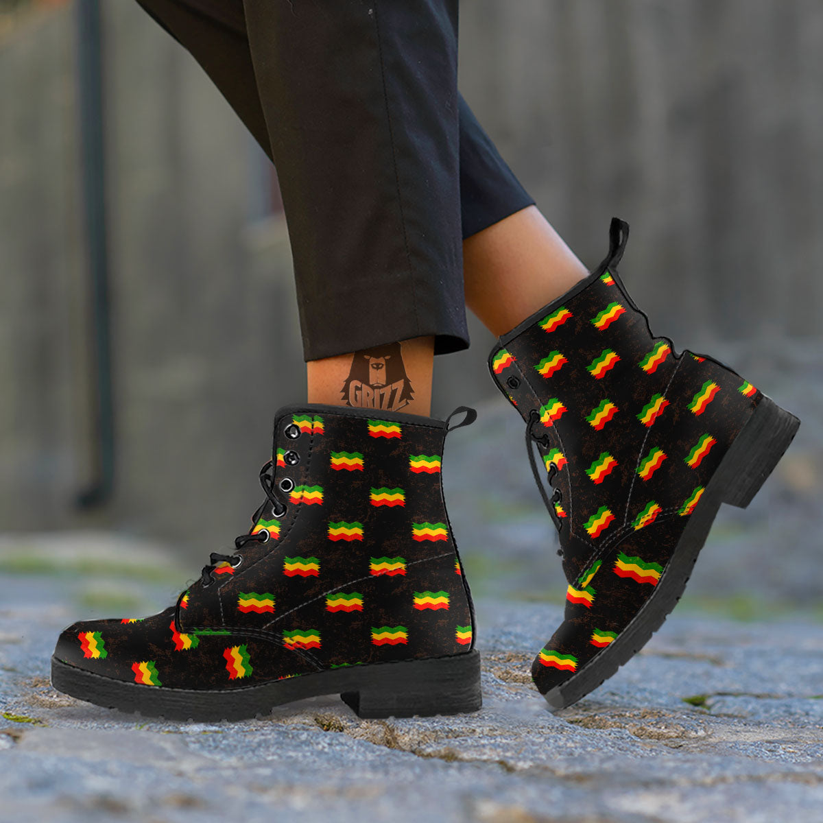 Flag Rasta Print Pattern Leather Boots-grizzshop