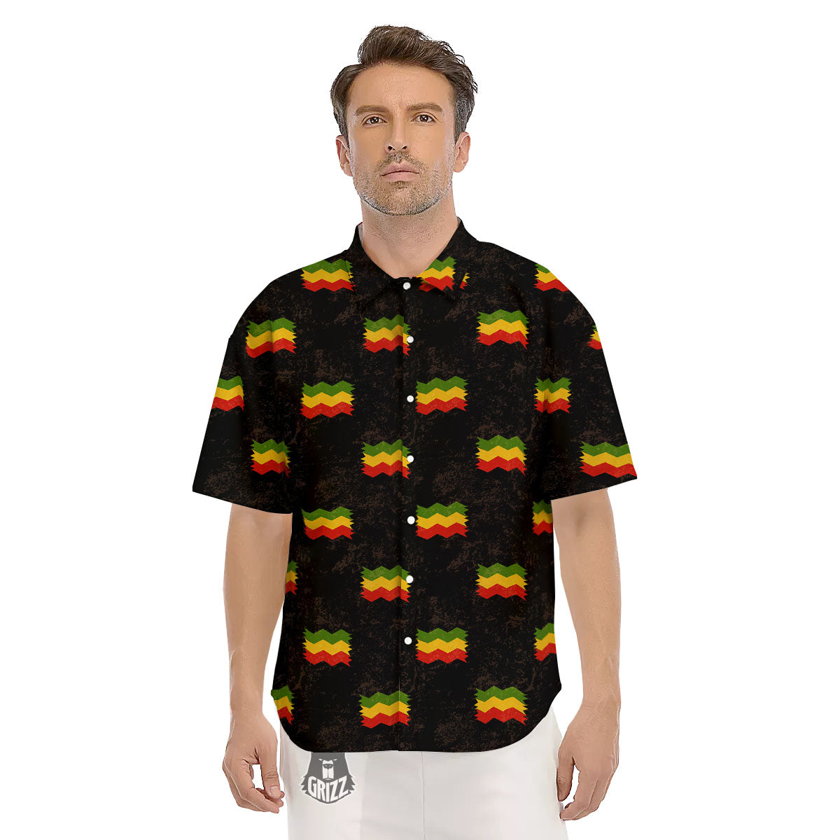 Flag Rasta Print Pattern Men's Short Sleeve Shirts-grizzshop