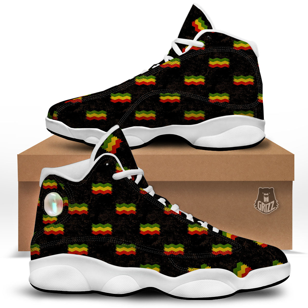 Flag Rasta Print Pattern White Basketball Shoes-grizzshop