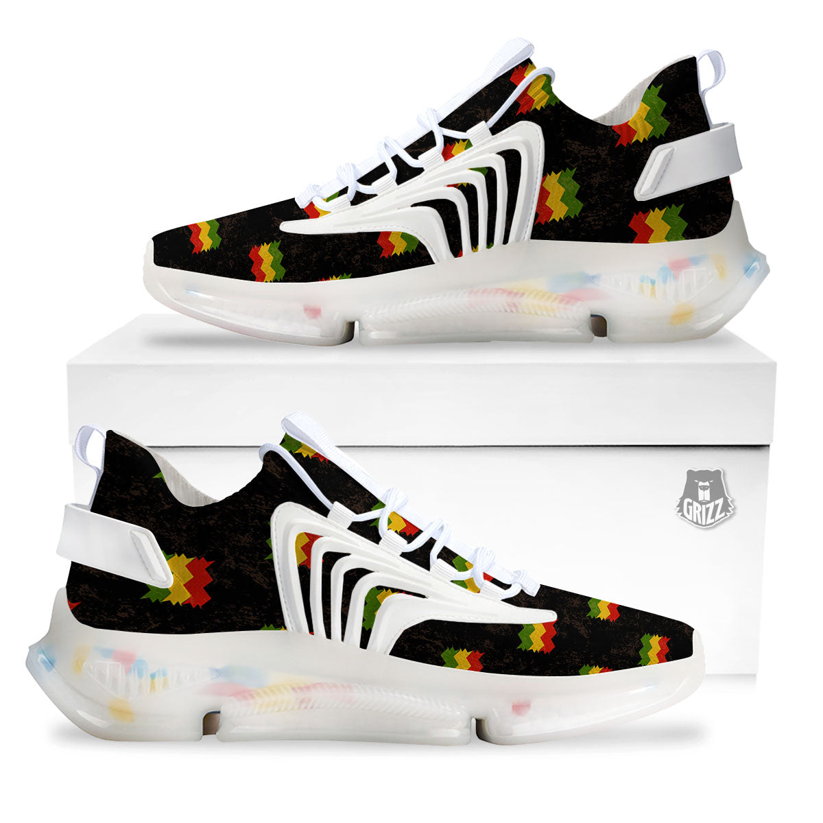 Flag Rasta Print Pattern White Gym Shoes-grizzshop