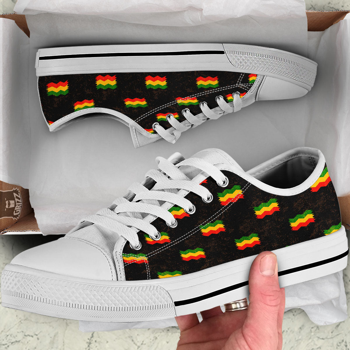 Flag Rasta Print Pattern White Low Top Shoes-grizzshop